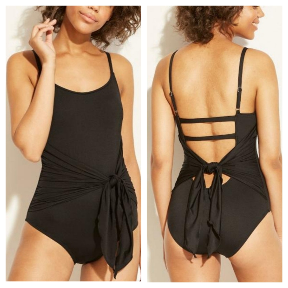 Kona Sol 2 Way Wrap One Piece Swimsuit Black Small